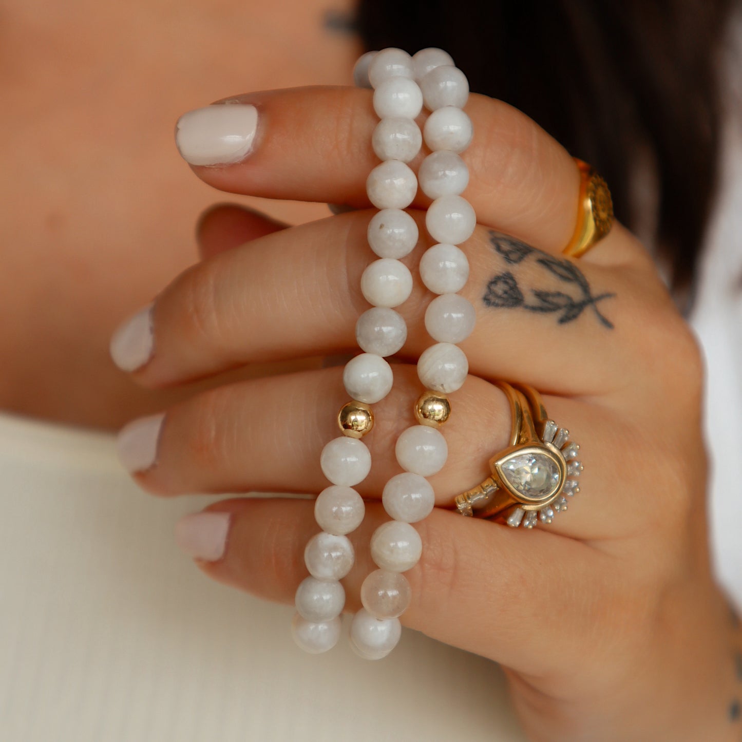 Eleanor White Lace Agate Stacker