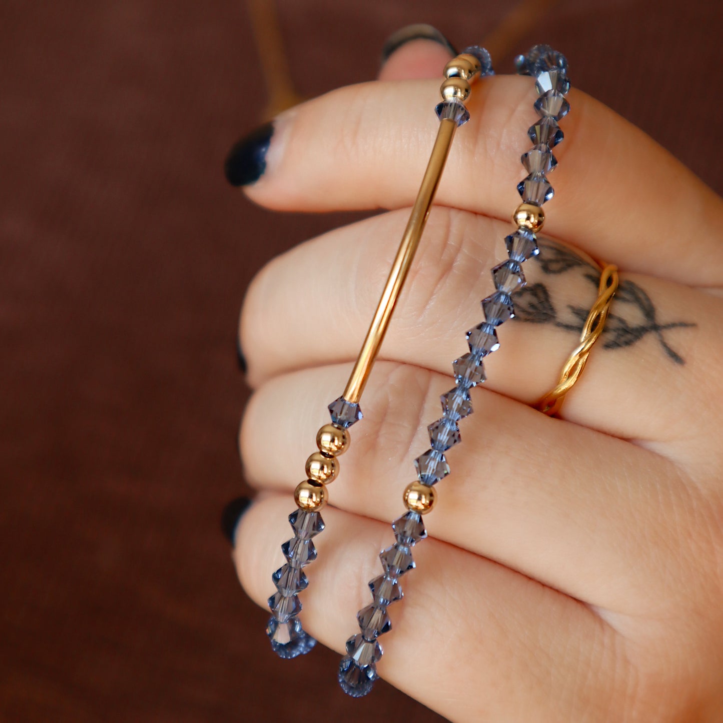 I'll Be Here in the Morning Denim Bitty Swarovski Stacker