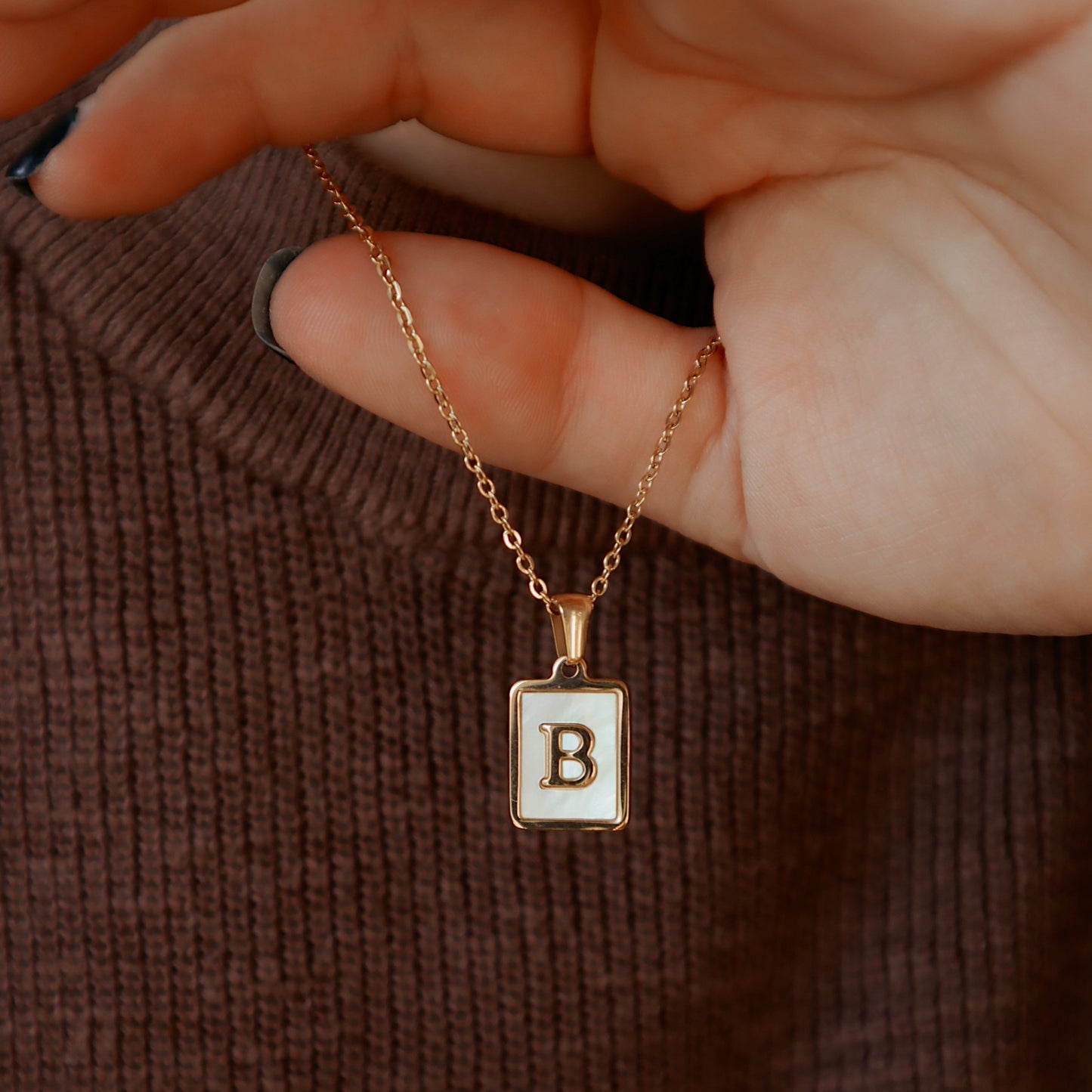 The Two Hands Pearl Initial Necklace