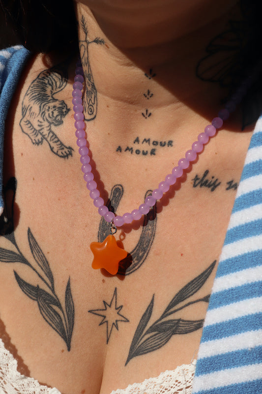 Clueless Necklace- Tangerine/Lilac
