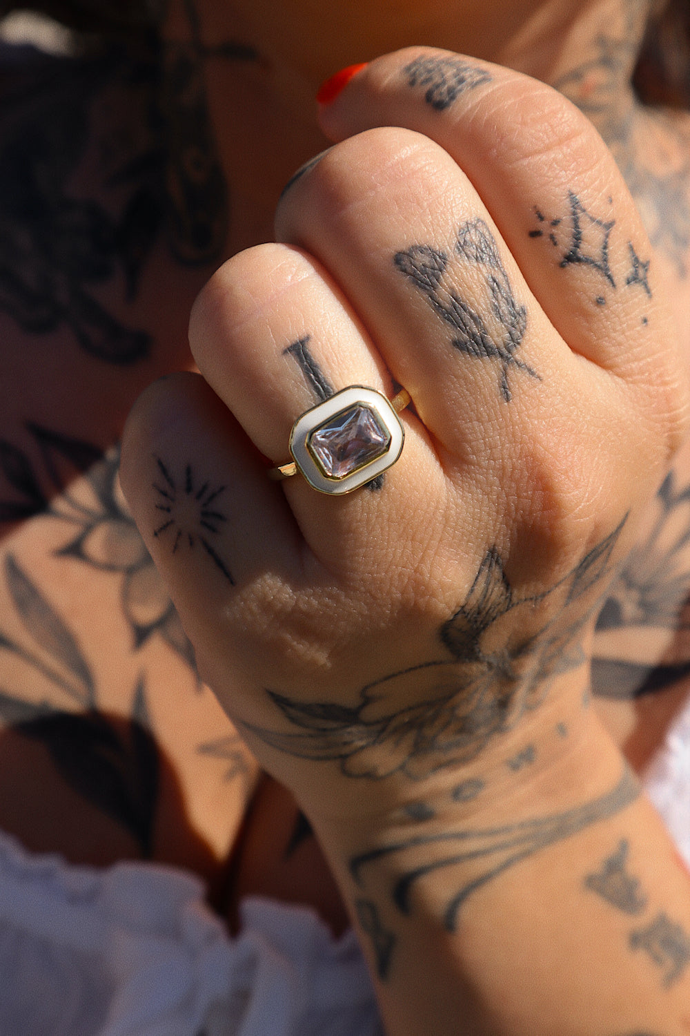 Daisy Adjustable Ring- Cream