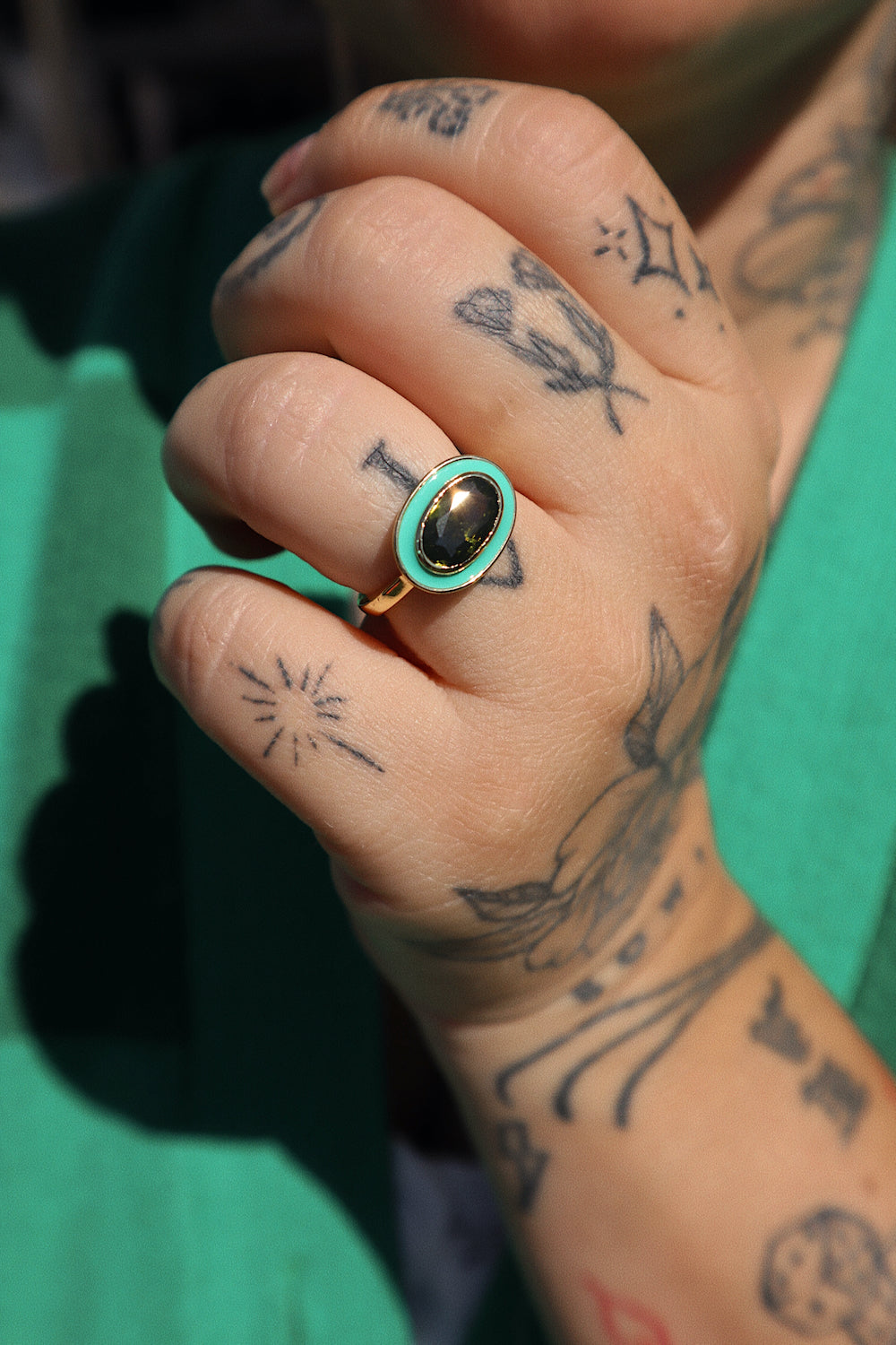 Ginger Adjustable Ring- Teal/Olive