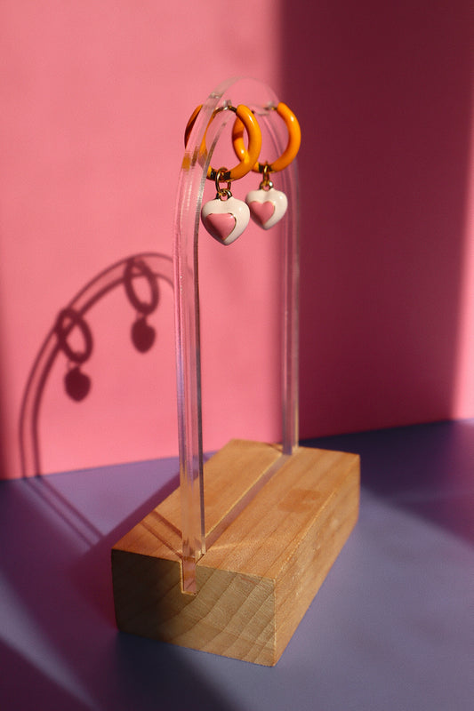 Orange Pink Heart Huggie