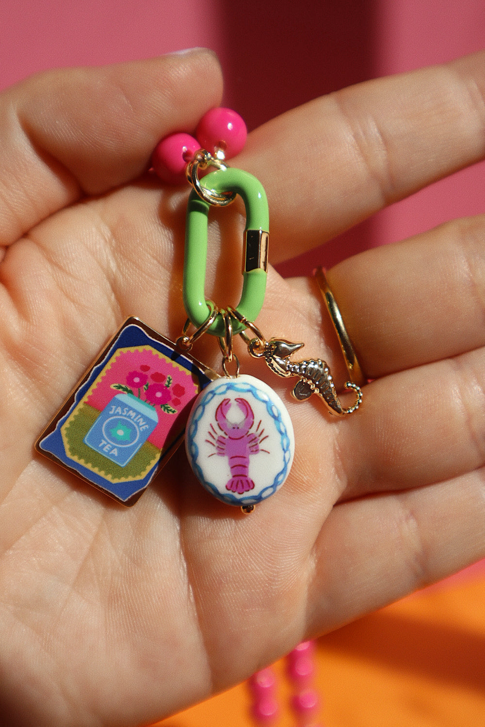 Colorful Caribiner Necklace- Lime/Sunshine/Pink