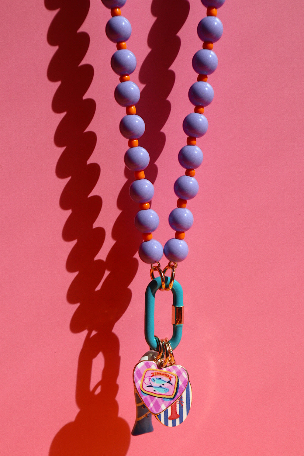 Colorful Caribiner Necklace- Lilac/Tangerine/Aqua
