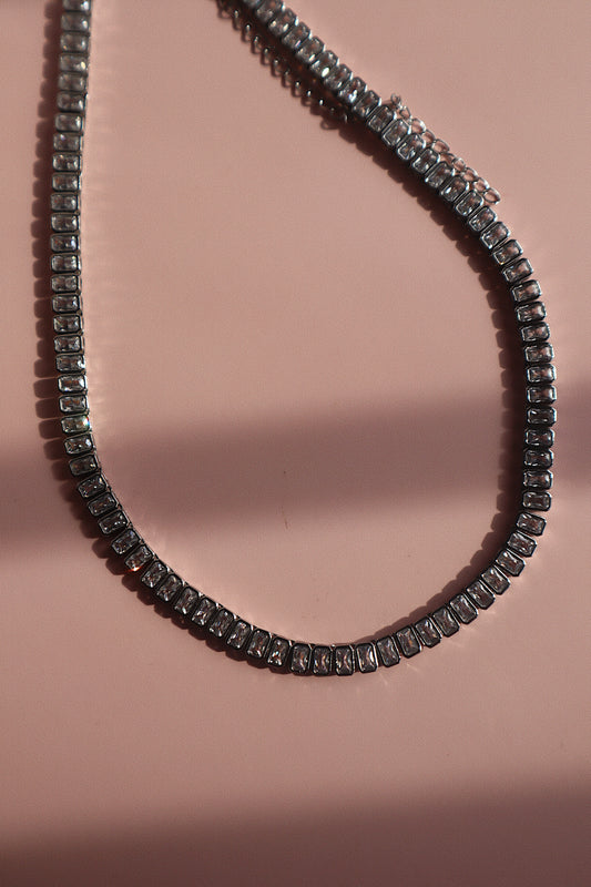 Bezel CZ Necklace- Silver